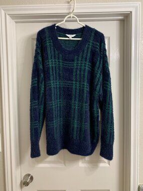 Time and Tru Women's Blue and Green Fuzzy Sweater, Size XXL (NWT)